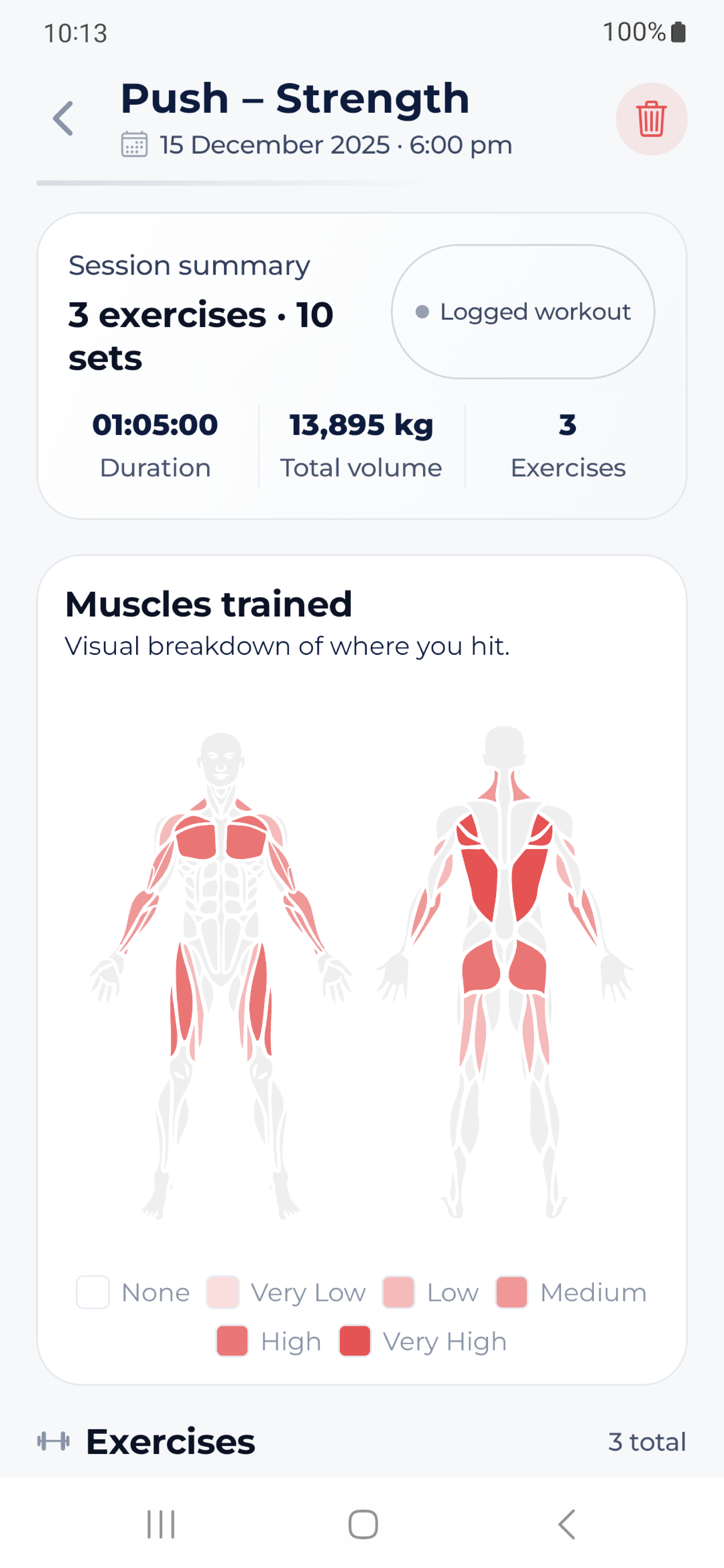 Screenshot: Look over past workouts with ease